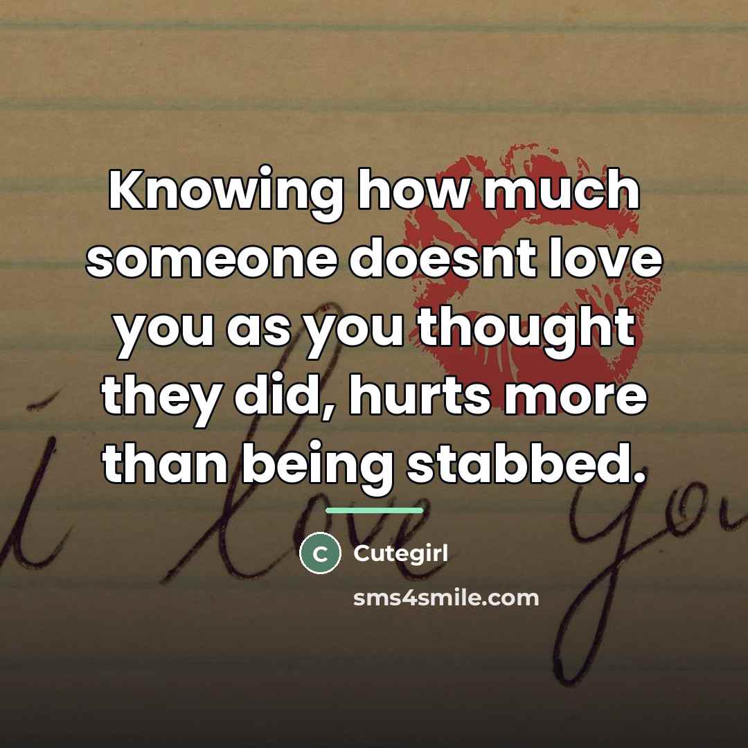 “Knowing how much someone doesnt love you as you thought…” quote by Cutegirl