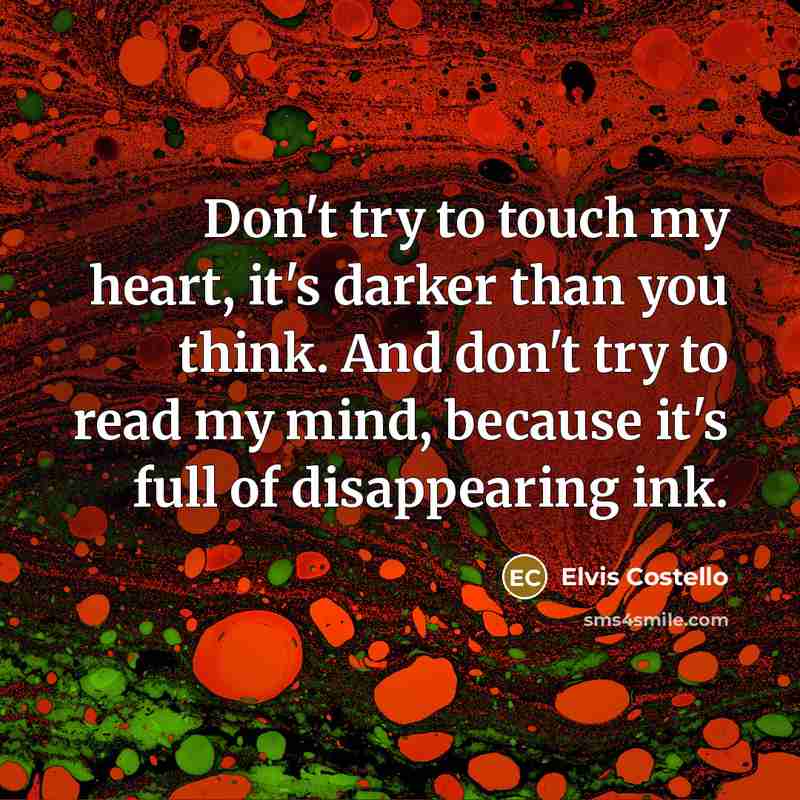 “Don't try to touch my heart, it's darker than you…” quote by Elvis Costello