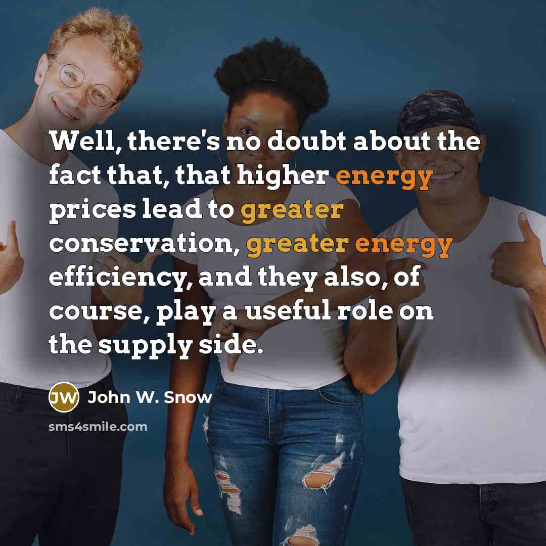“Well, there's no doubt about the fact that, that higher energy prices lead to greater conservation, greater energy efficiency, and they also, of course, play a useful role on the supply side.” quote by John W. Snow