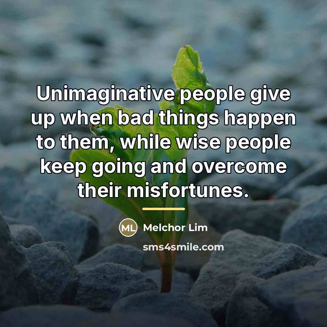 “Unimaginative people give up when bad things happen to them,…” quote by Melchor Lim