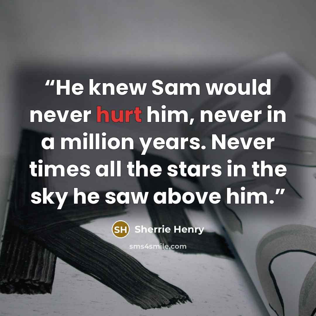 “He knew Sam would never hurt him, never in a million years. Never times all the stars in the sky he saw above him.” quote by Sherrie Henry
