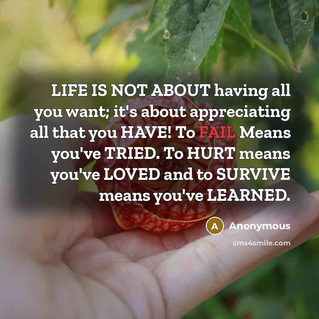 “LIFE IS NOT ABOUT having all you want; it's about…” quote by Anonymous