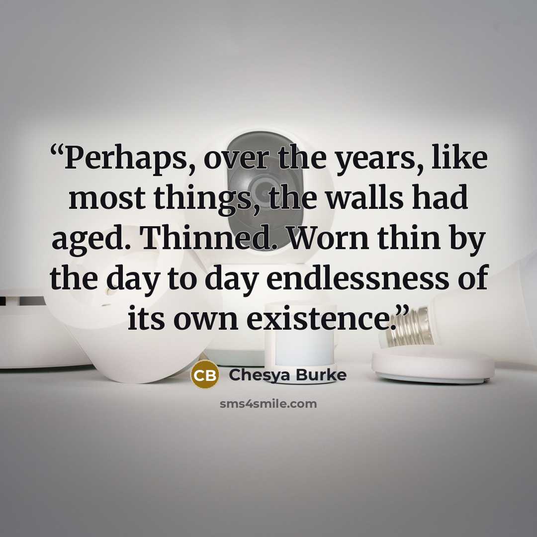 “Perhaps, over the years, like most things, the walls had aged. Thinned. Worn thin by the day to day endlessness of its own existence.” quote by Chesya Burke