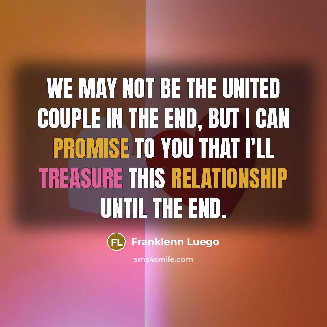 “We may not be the united couple in the end, but I can promise to you that I'll treasure this relationship until the end.” quote by Franklenn Luego