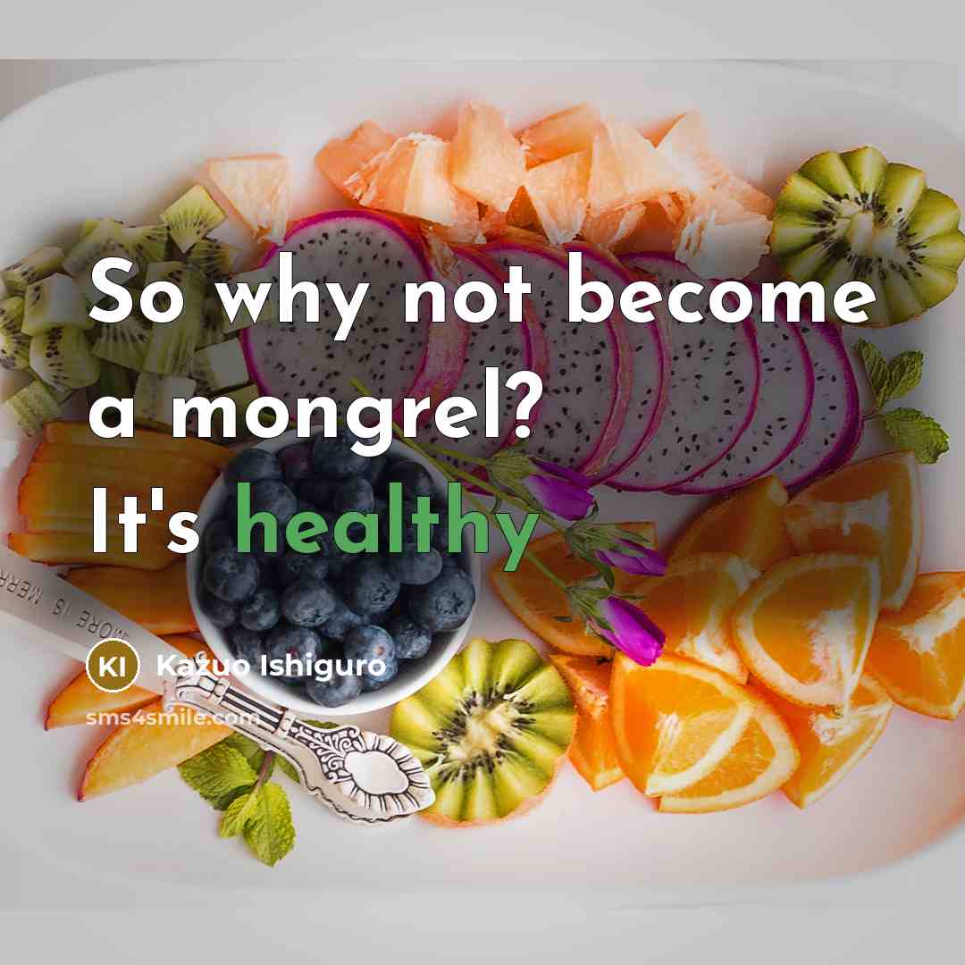 “So why not become a mongrel? It's healthy…” quote by Kazuo Ishiguro