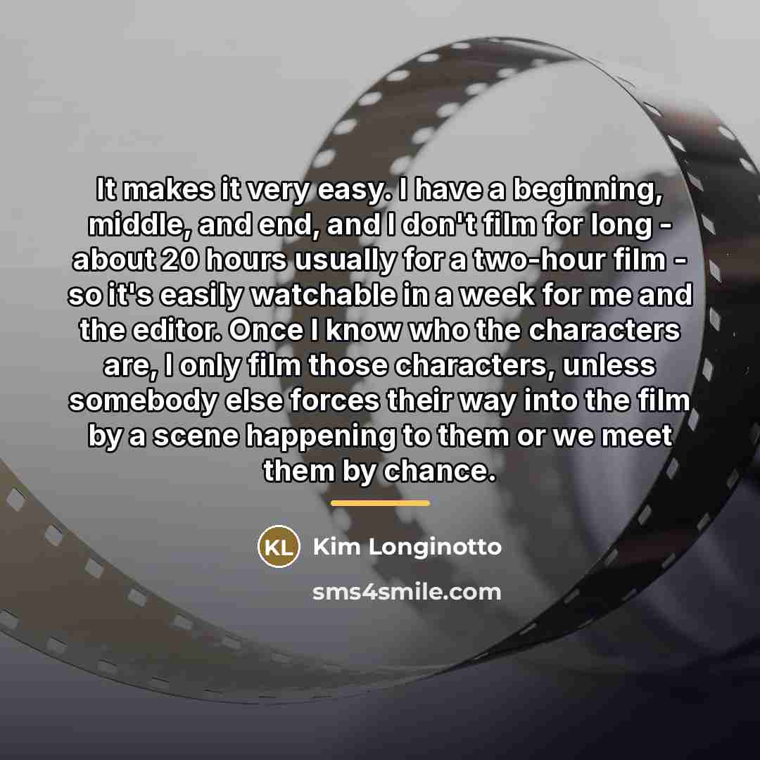 “It makes it very easy. I have a beginning, middle,…” quote by Kim Longinotto