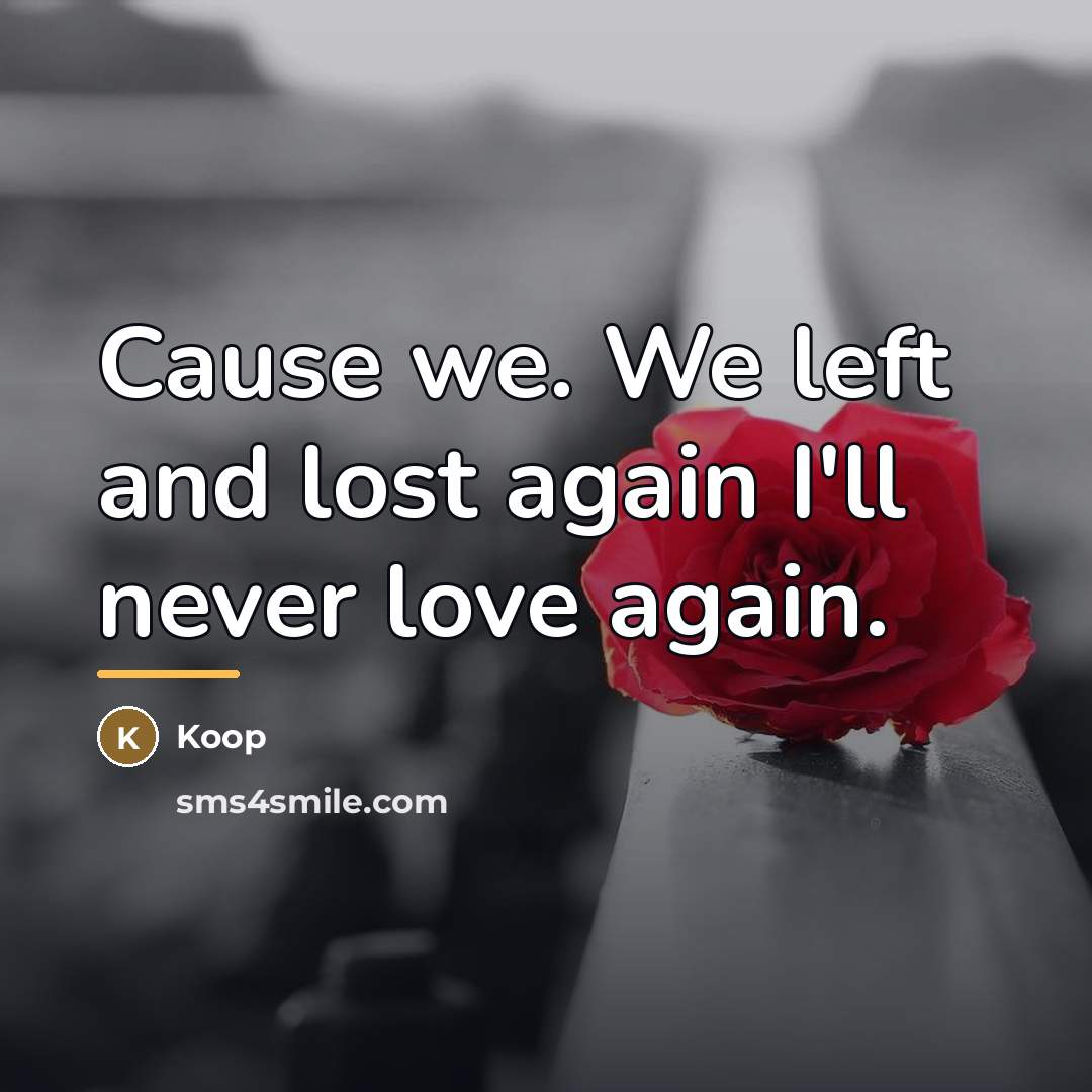 “Cause we. We left and lost again I'll never love…” quote by Koop