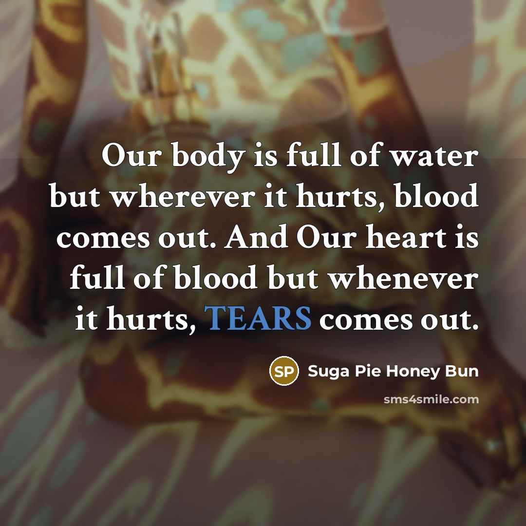“Our body is full of water but wherever it hurts,…” quote by Suga Pie Honey Bun