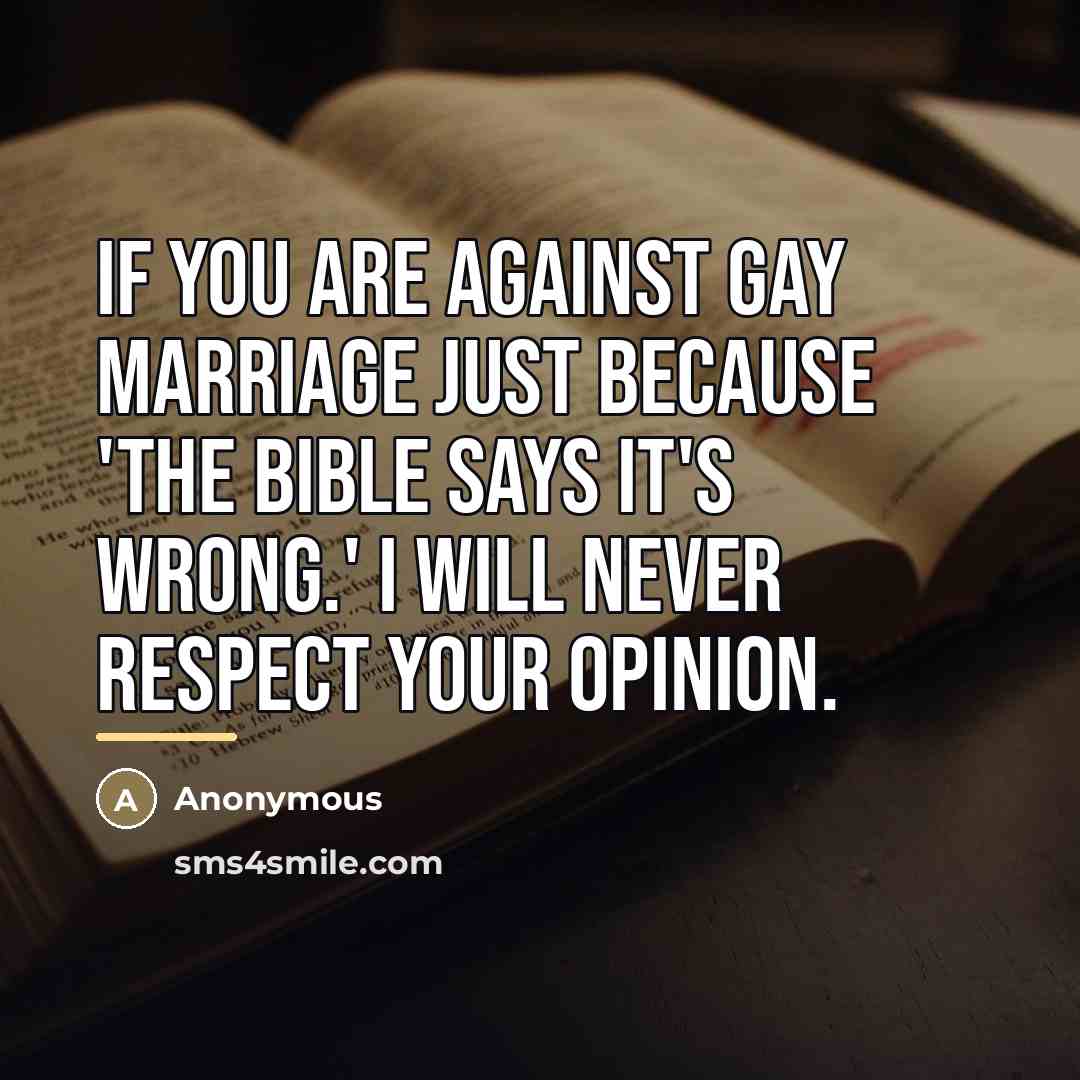 “If you are against gay marriage JUST because 'The Bible…” quote by Anonymous