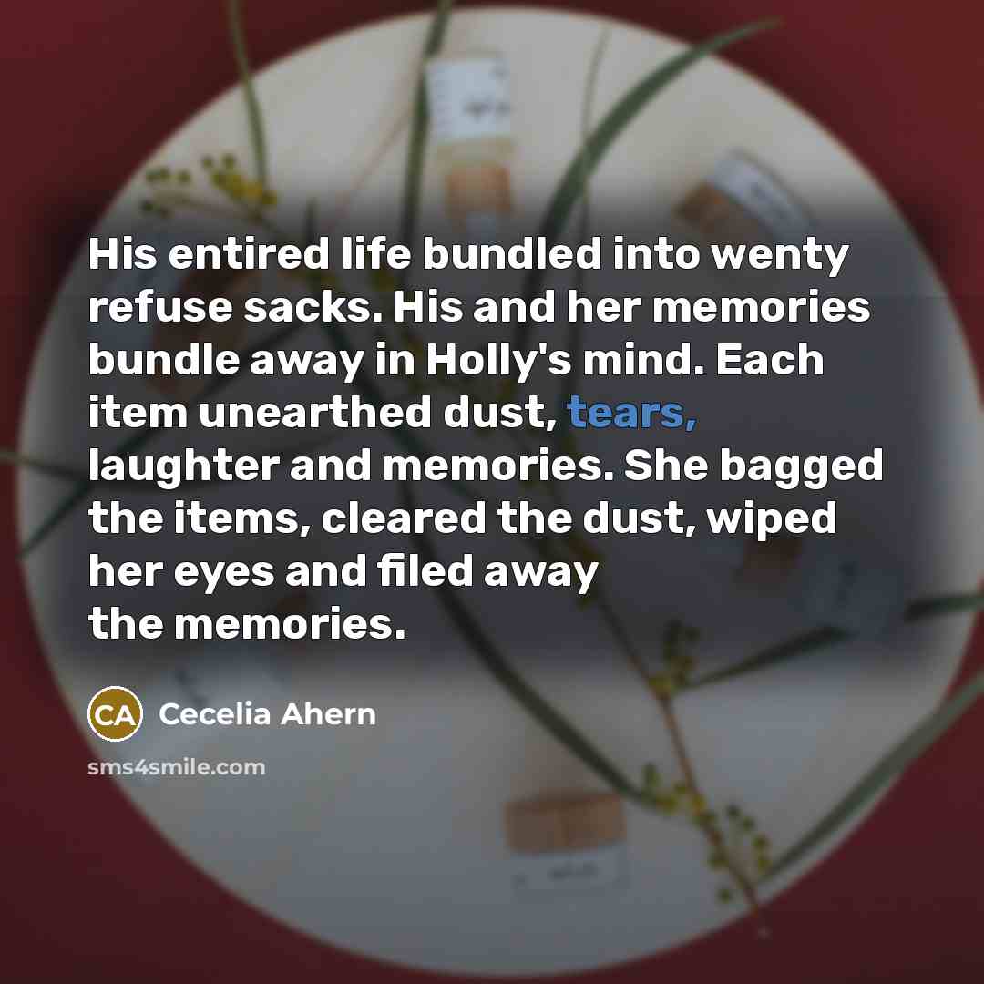 “His entired life bundled into wenty refuse sacks. His and…” quote by Cecelia Ahern