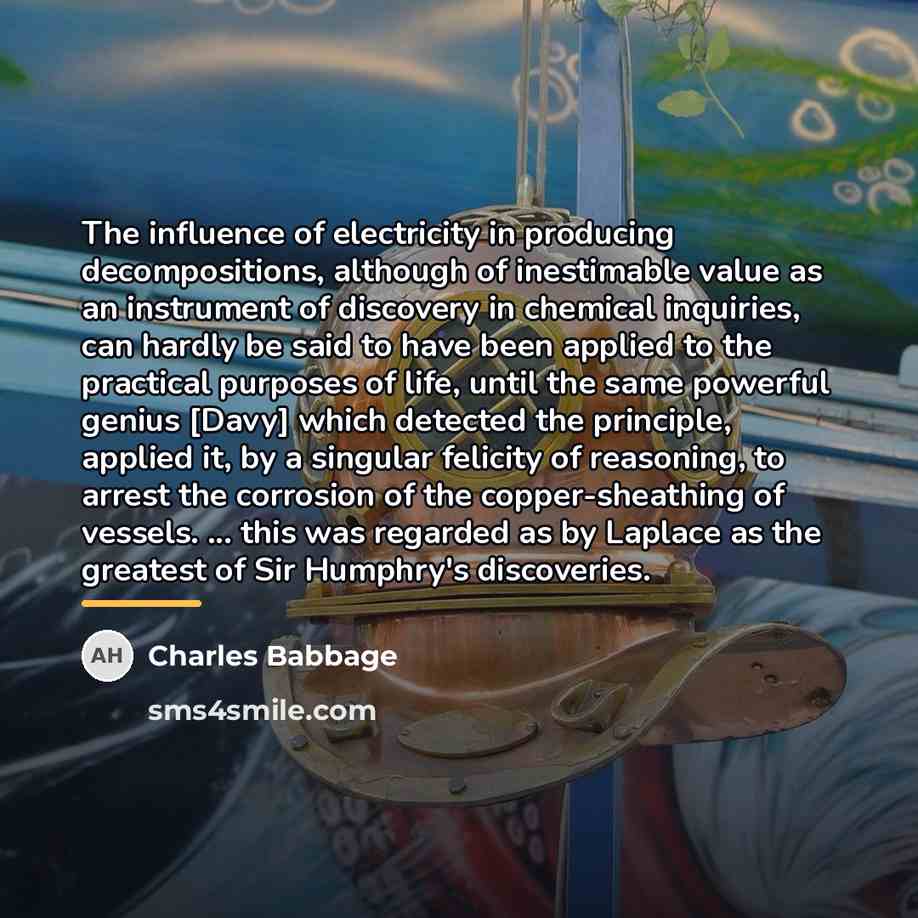 “The influence of electricity in producing decompositions, although of inestimable…” quote by Charles Babbage