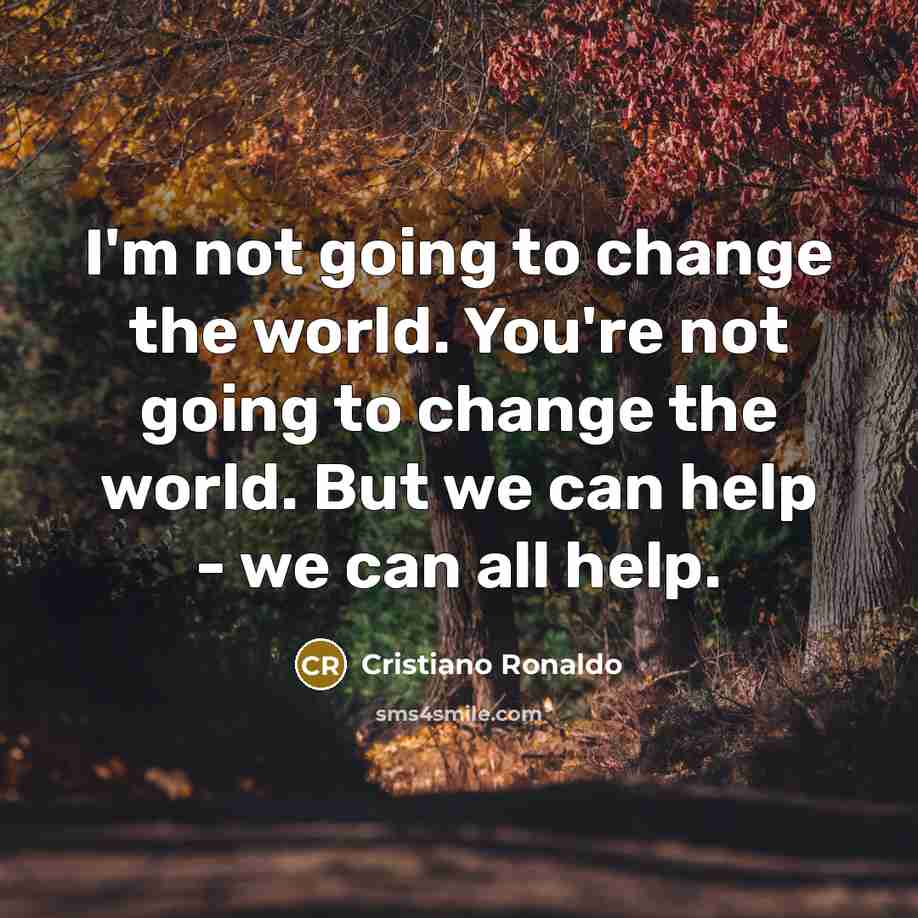 “I'm not going to change the world. You're not going…” quote by Cristiano Ronaldo