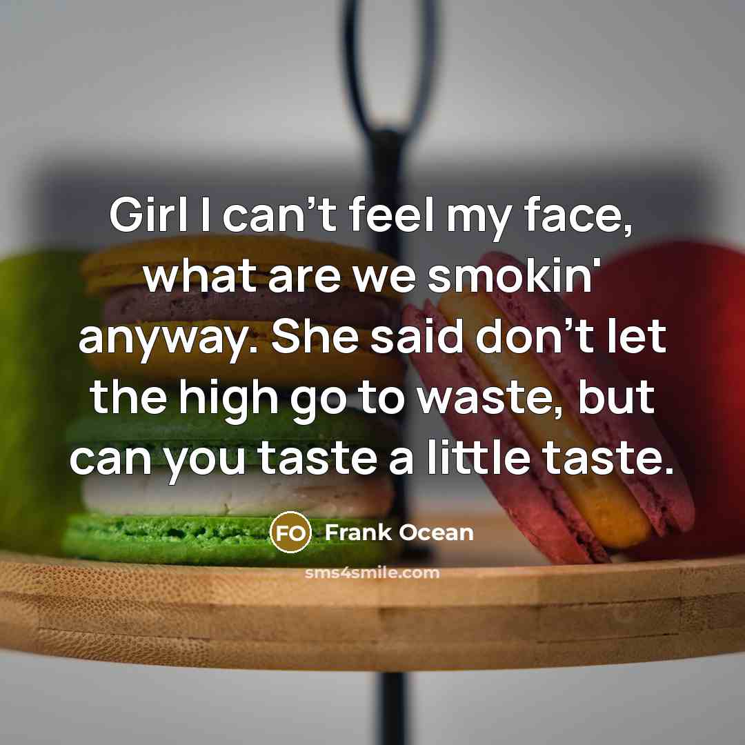 “Girl I can't feel my face, what are we smokin' anyway. She said don't let the high go to waste, but can you taste a little taste.” quote by Frank Ocean