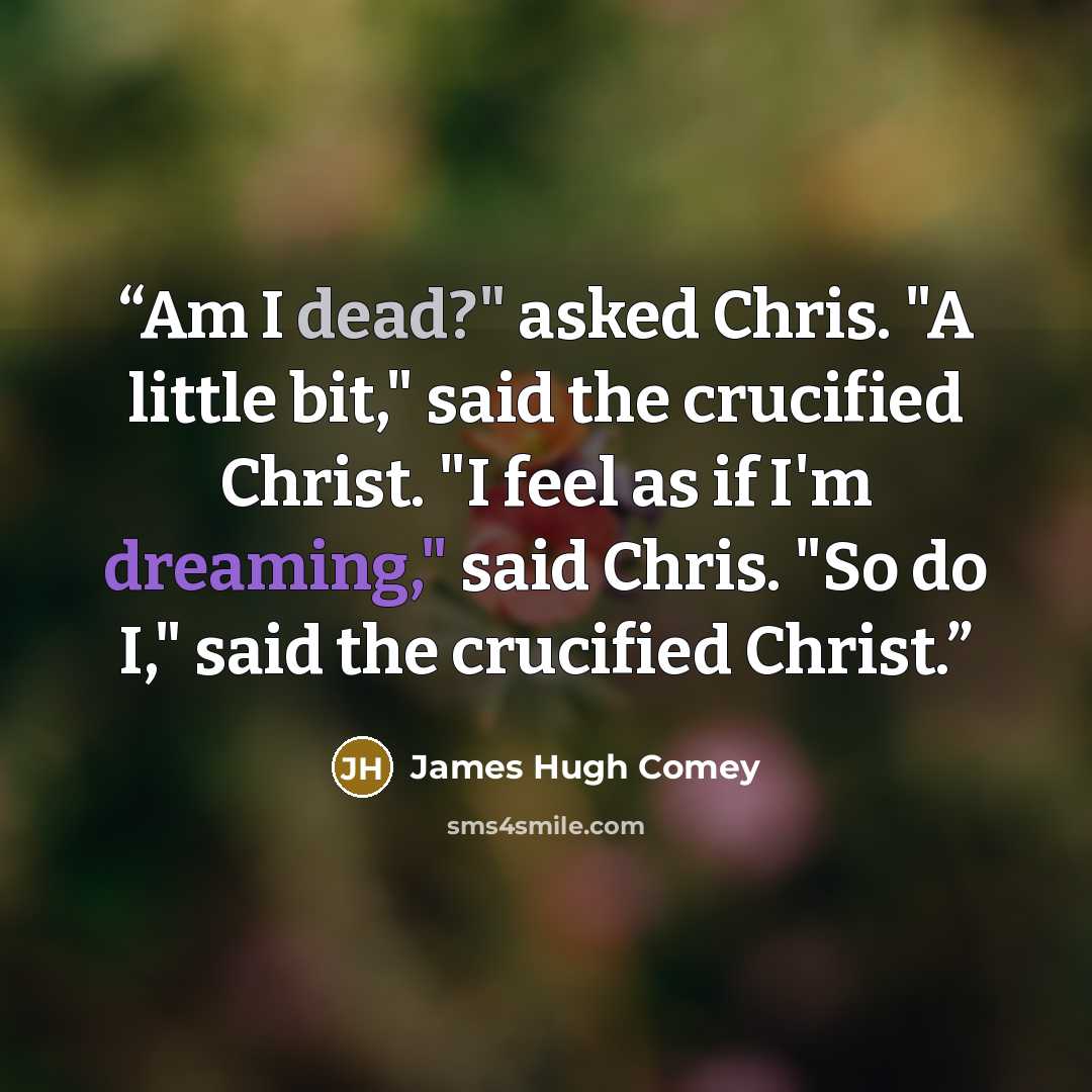 “Am I dead?" asked Chris. "A little bit," said the crucified Christ. "I feel as if I'm dreaming," said Chris. "So do I," said the crucified Christ.” quote by James Hugh Comey