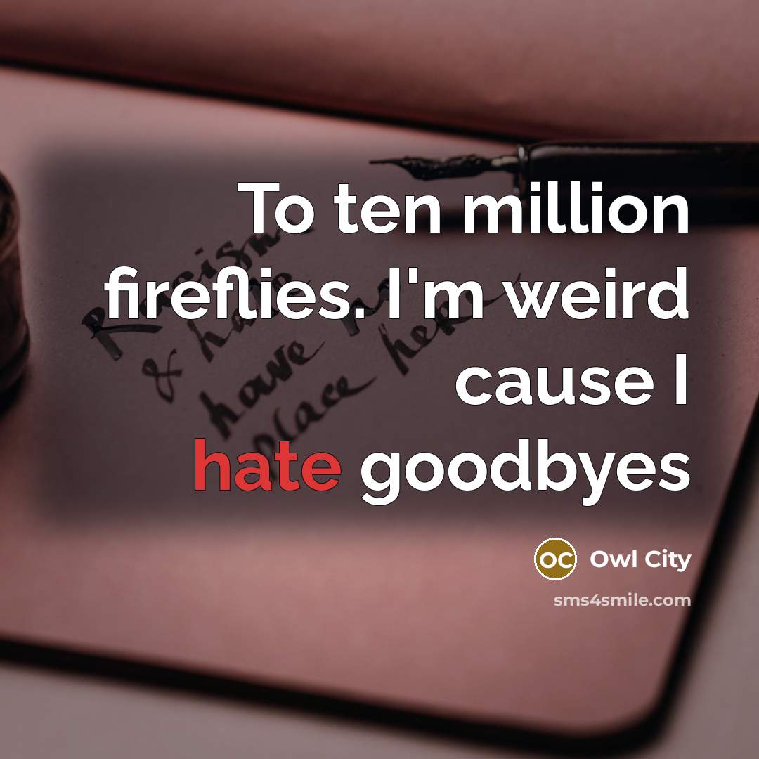 “To ten million fireflies. I'm weird cause I hate goodbyes” quote by Owl City