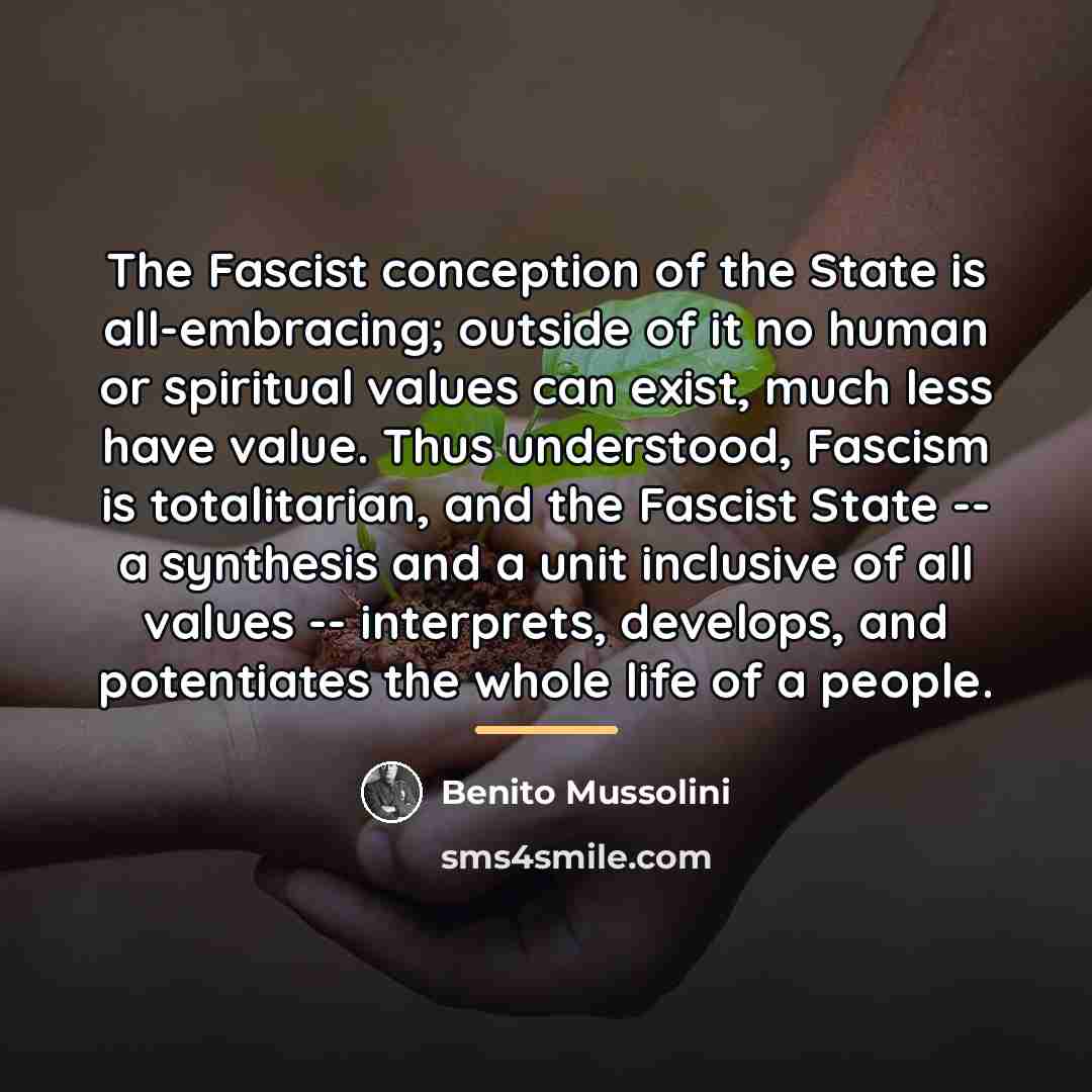 “The Fascist conception of the State is all-embracing; outside of…” quote by Benito Mussolini