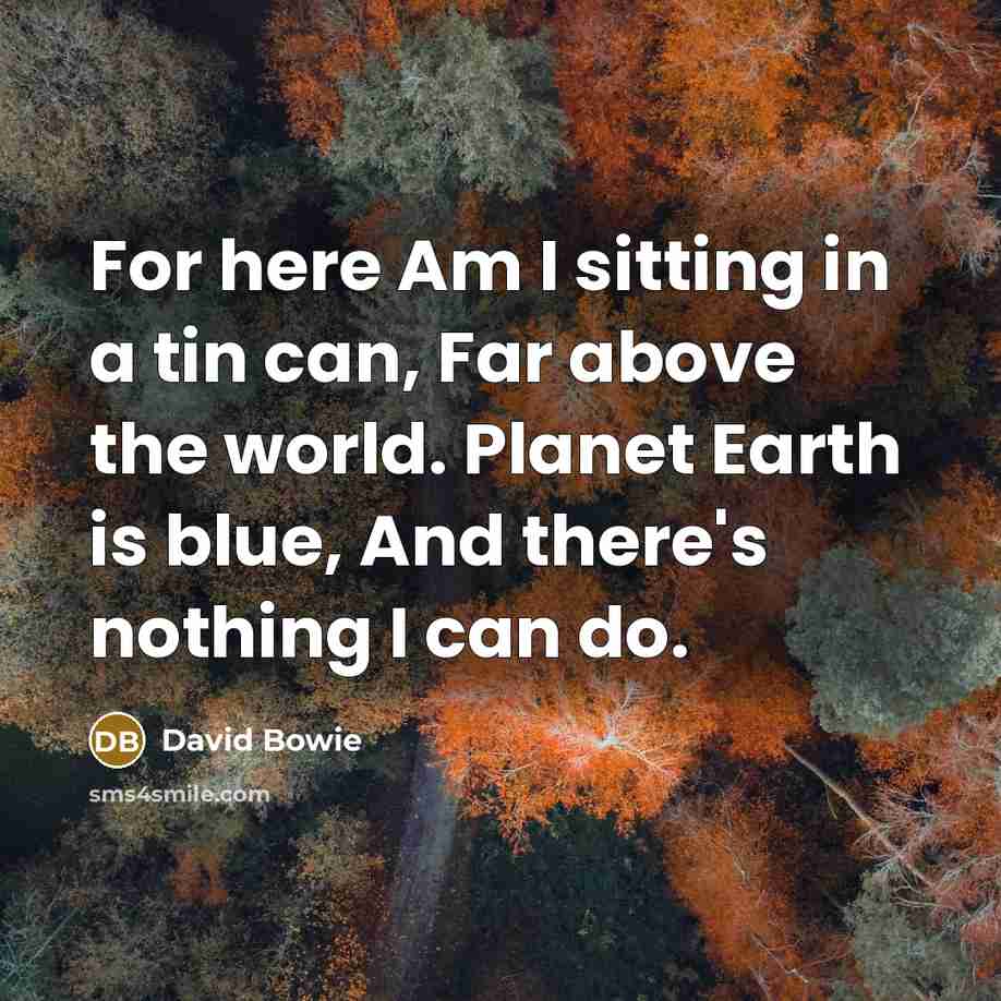 “For here Am I sitting in a tin can, Far…” quote by David Bowie