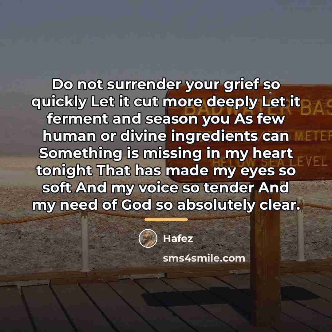 “Do not surrender your grief so quickly Let it cut…” quote by Hafez