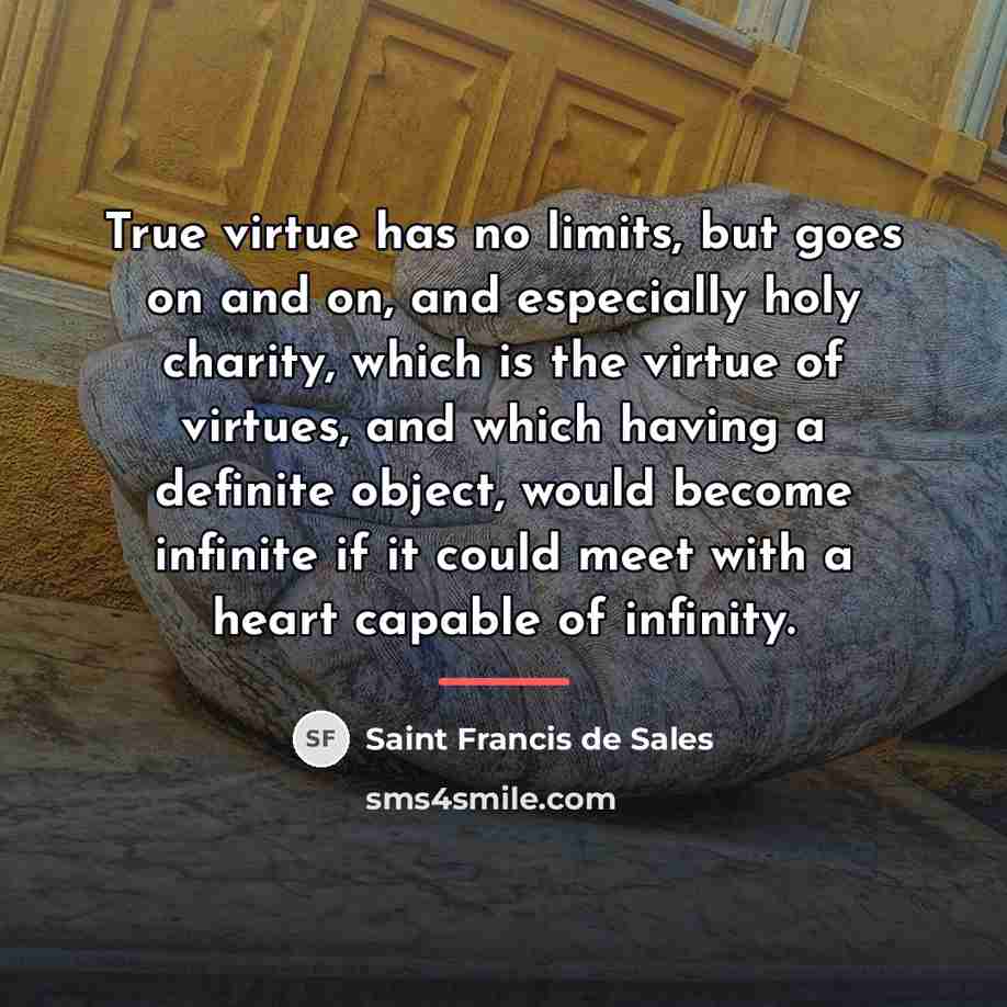 “True virtue has no limits, but goes on and on,…” quote by Saint Francis de Sales