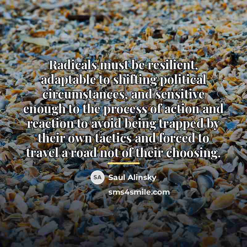 “Radicals must be resilient, adaptable to shifting political circumstances, and…” quote by Saul Alinsky