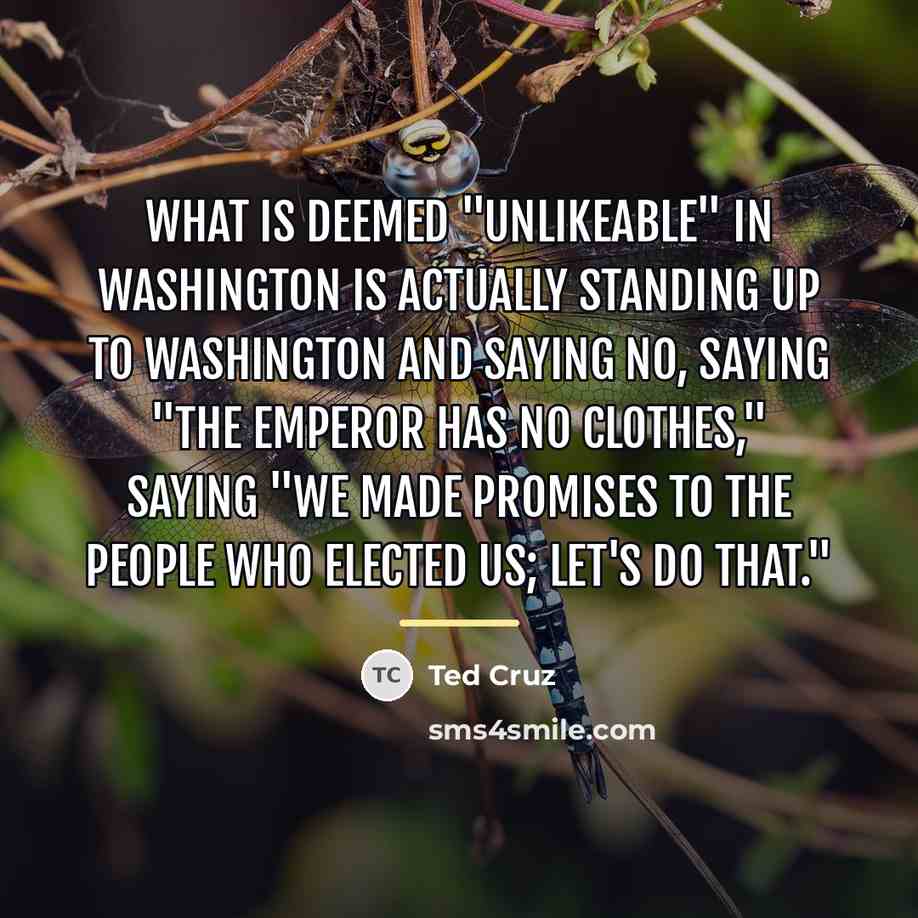 “What is deemed "unlikeable" in Washington is actually standing up…” quote by Ted Cruz