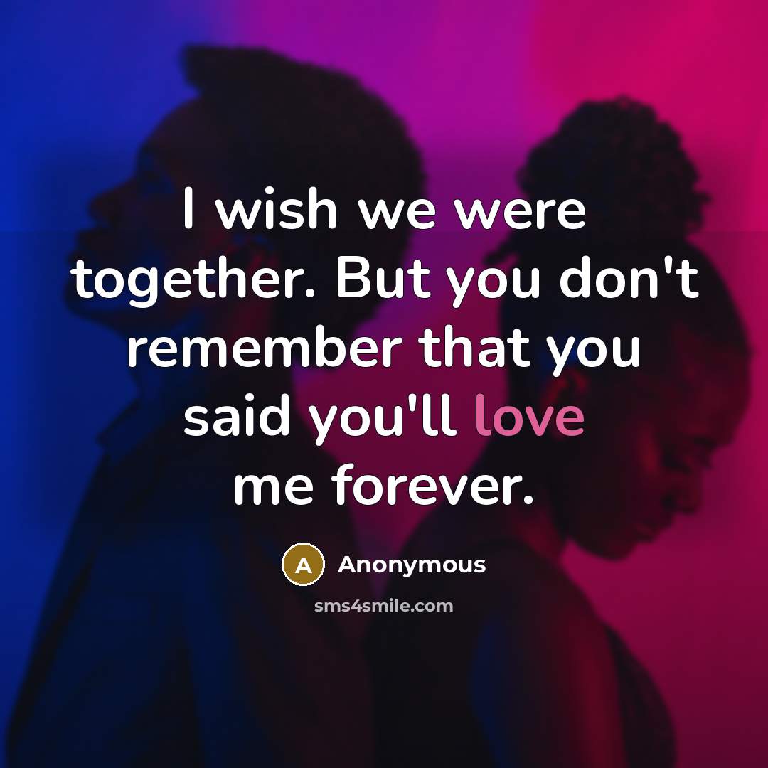 “I wish we were together. But you don't remember that you said you'll love me forever.” quote by Anonymous