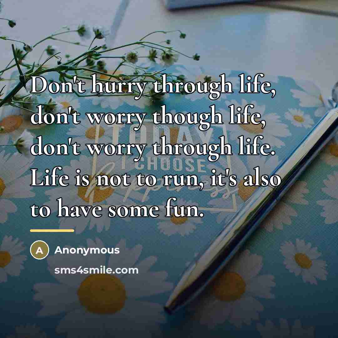 “Don't hurry through life, don't worry though life, don't worry…” quote by Anonymous