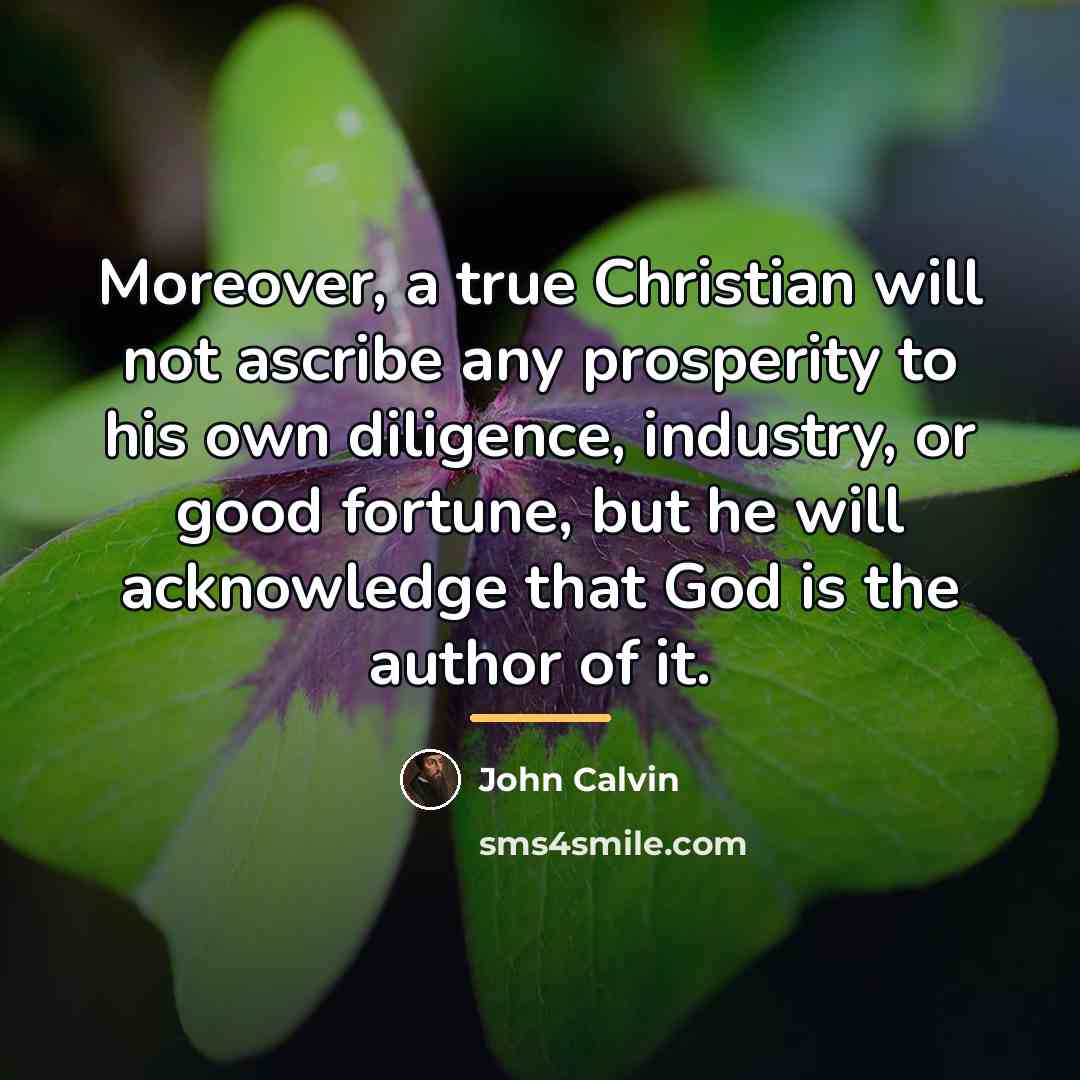 “Moreover, a true Christian will not ascribe any prosperity to…” quote by John Calvin