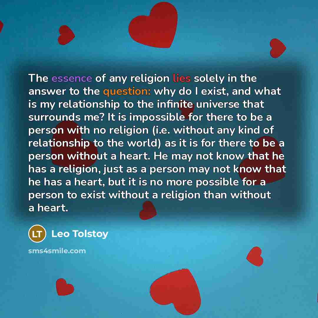 “The essence of any religion lies solely in the answer…” quote by Leo Tolstoy