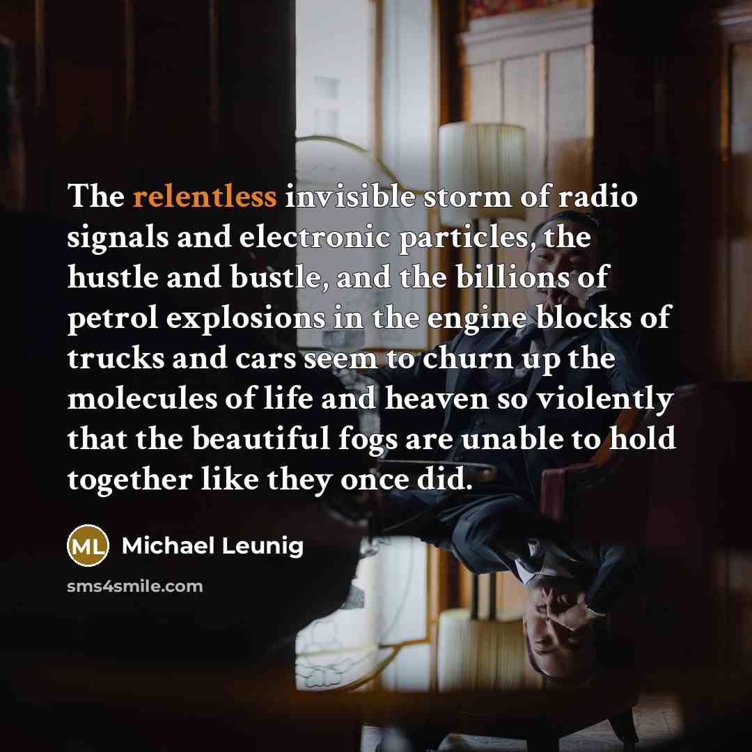 “The relentless invisible storm of radio signals and electronic particles,…” quote by Michael Leunig