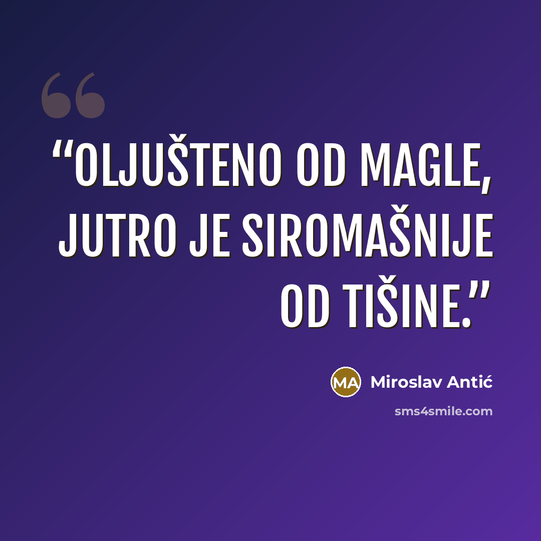 “Oljušteno od magle, jutro je siromašnije od tišine.” quote by Miroslav Antić