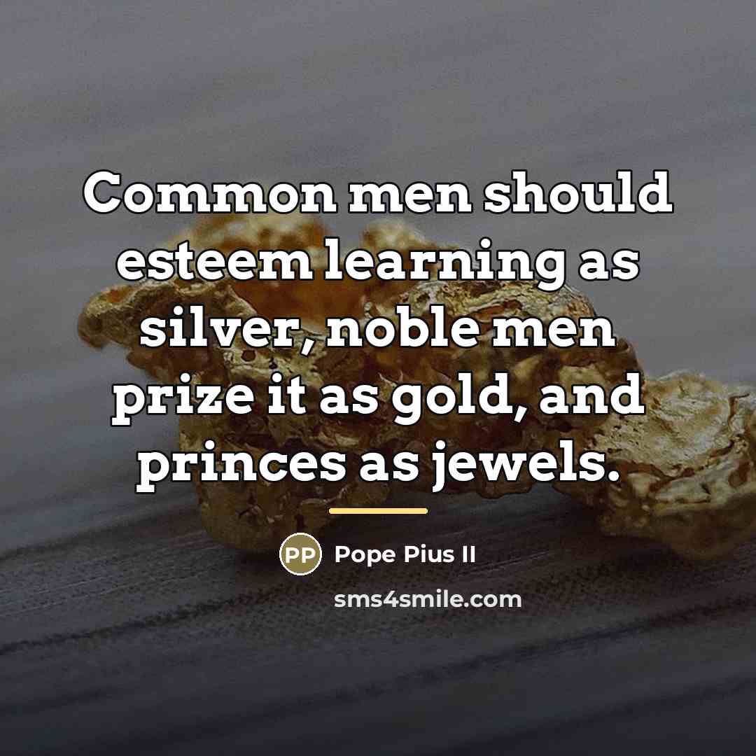 “Common men should esteem learning as silver, noble men prize…” quote by Pope Pius II
