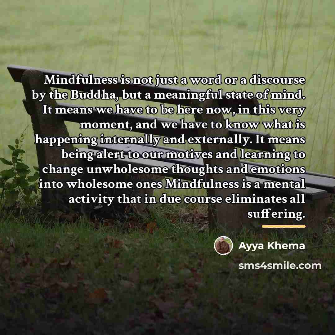 “Mindfulness is not just a word or a discourse by…” quote by Ayya Khema
