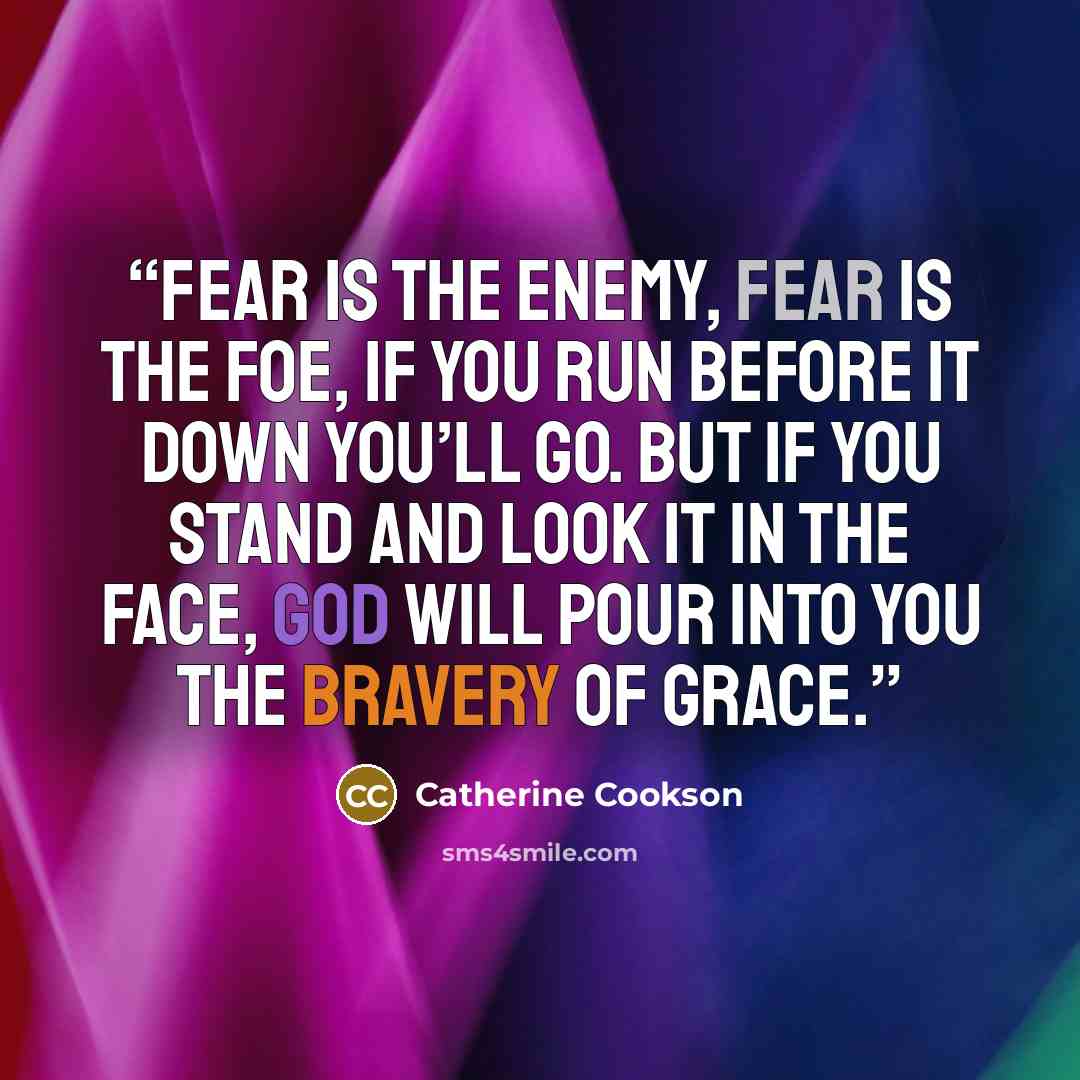 “Fear is the enemy, fear is the foe, if you run before it down you’ll go. But if you stand and look it in the face, God will pour into you the bravery of grace.” quote by Catherine Cookson