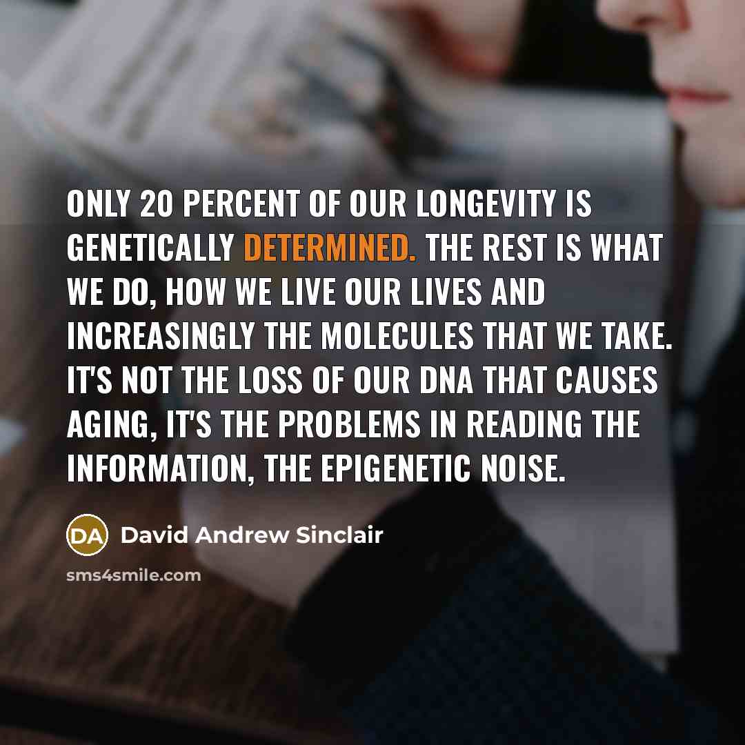 “Only 20 percent of our longevity is genetically determined. The…” quote by David Andrew Sinclair
