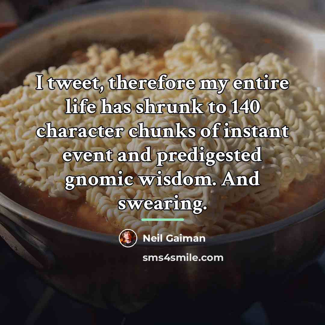 “I tweet, therefore my entire life has shrunk to 140…” quote by Neil Gaiman