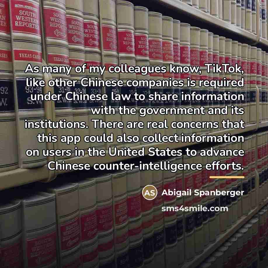 “As many of my colleagues know, TikTok, like other Chinese…” quote by Abigail Spanberger