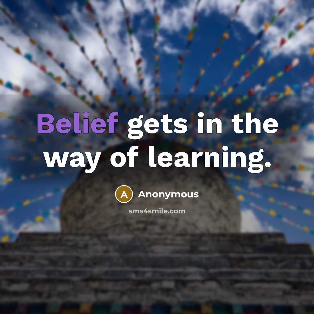 “Belief gets in the way of learning.…” quote by Anonymous