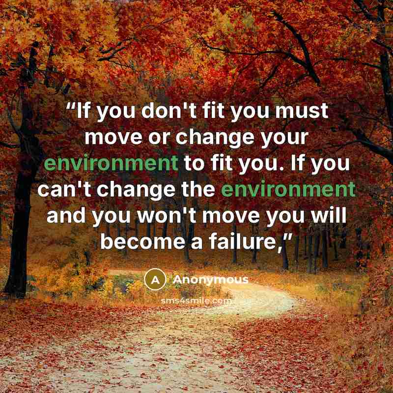 “If you don't fit you must move or change your environment to fit you. If you can't change the environment and you won't move you will become a failure,” quote by Anonymous