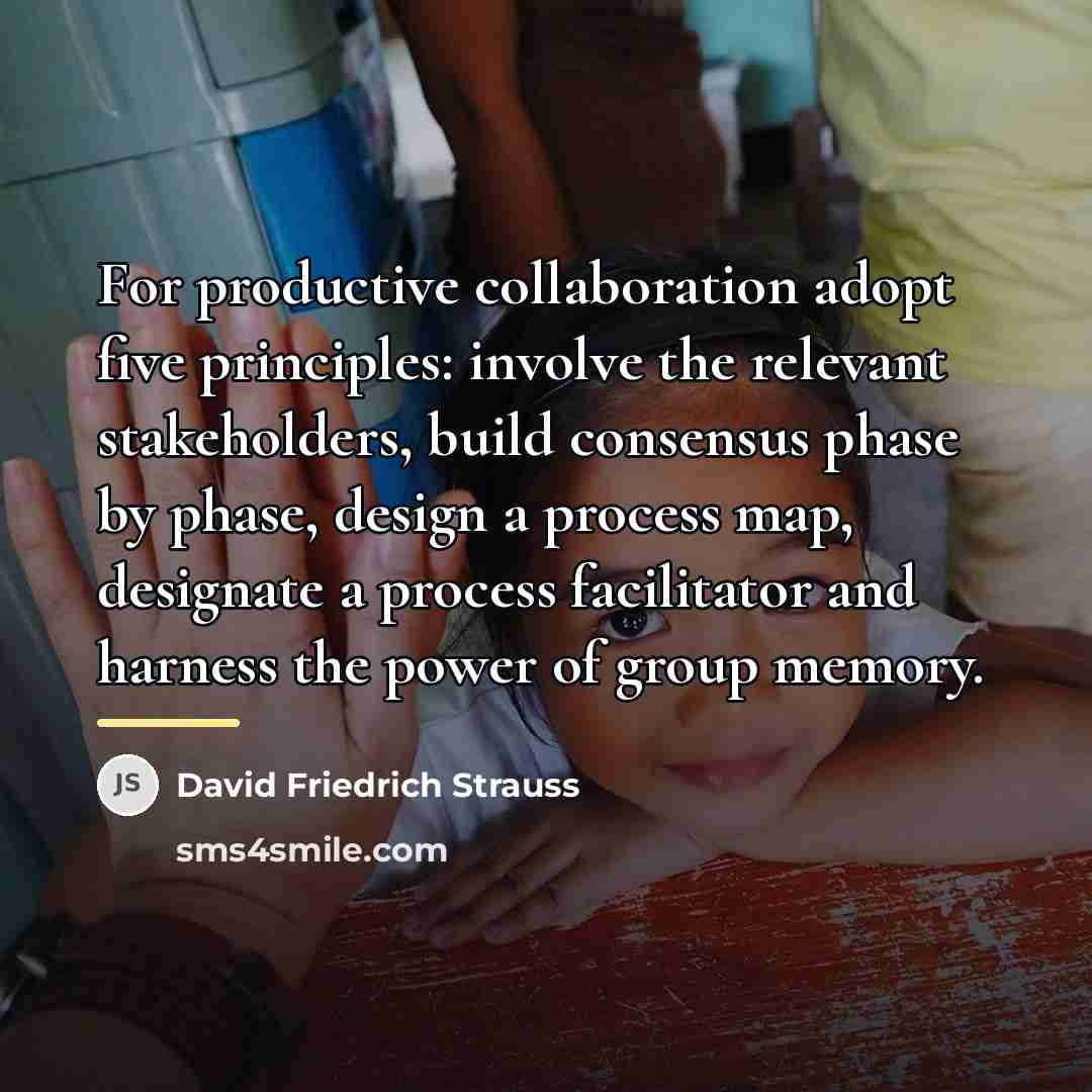 “For productive collaboration adopt five principles: involve the relevant stakeholders,…” quote by David Friedrich Strauss