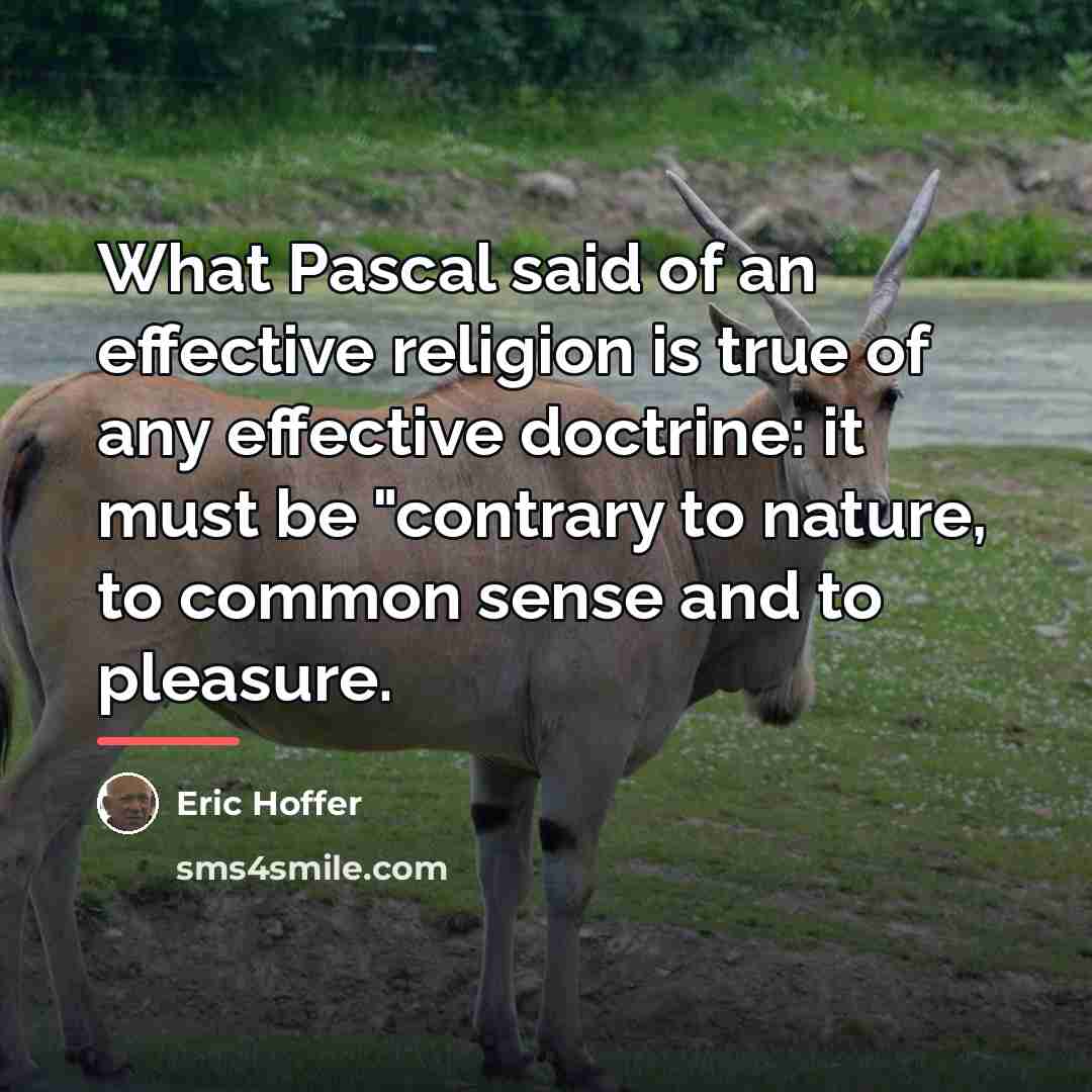 “What Pascal said of an effective religion is true of…” quote by Eric Hoffer