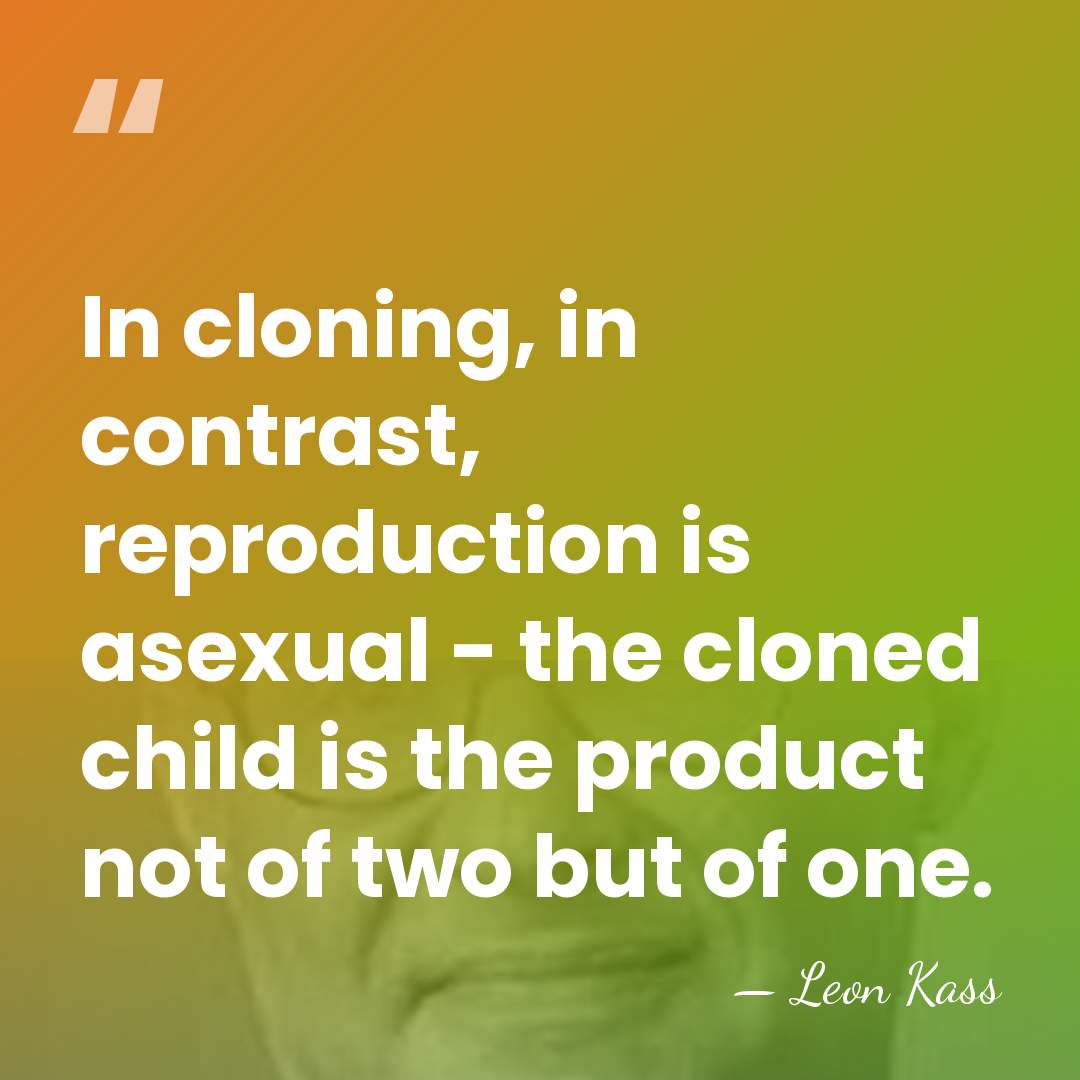 In cloning, in contrast, reproduction is asexual - the cloned child is&hellip; - Leon Kass