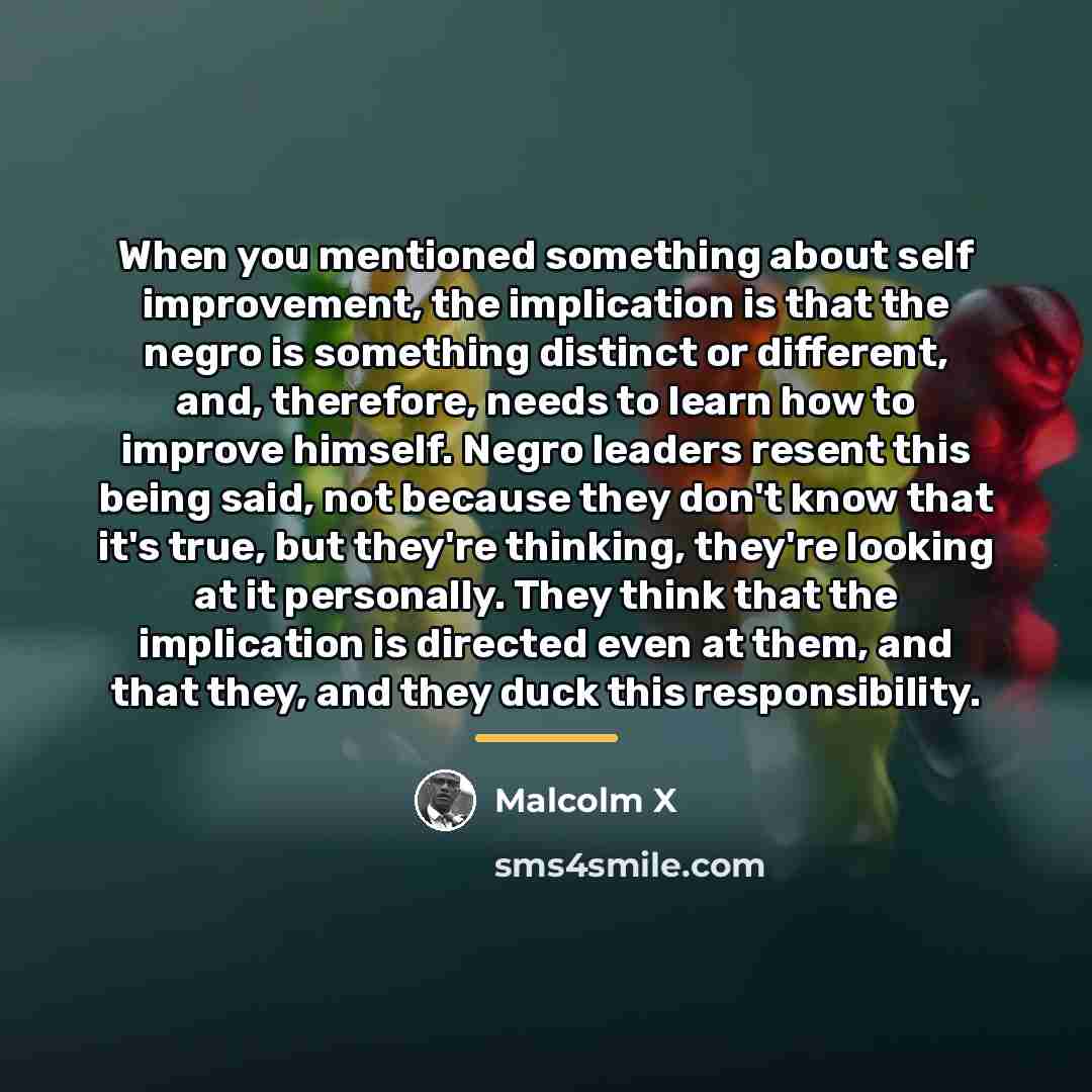 “When you mentioned something about self improvement, the implication is…” quote by Malcolm X