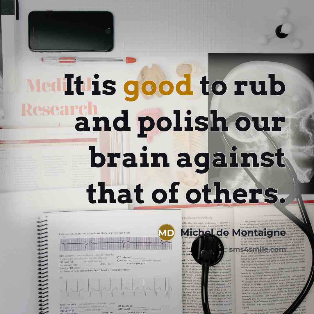 “It is good to rub and polish our brain against…” quote by Michel de Montaigne
