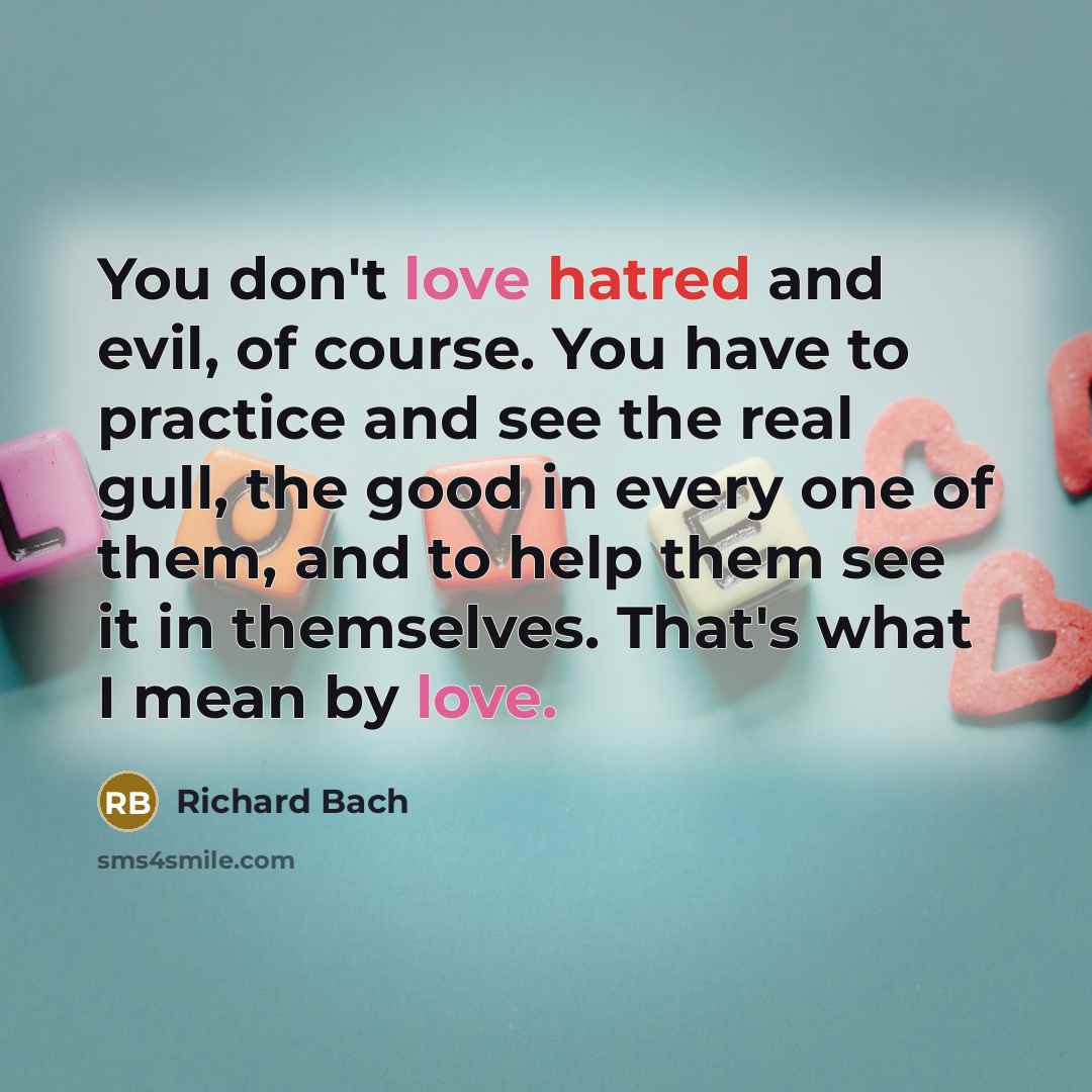 “You don't love hatred and evil, of course. You have…” quote by Richard Bach