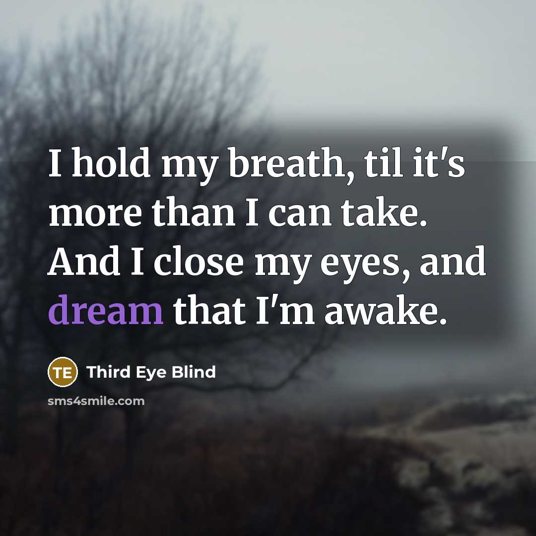 “I hold my breath, til it's more than I can take. And I close my eyes, and dream that I'm awake.” quote by Third Eye Blind