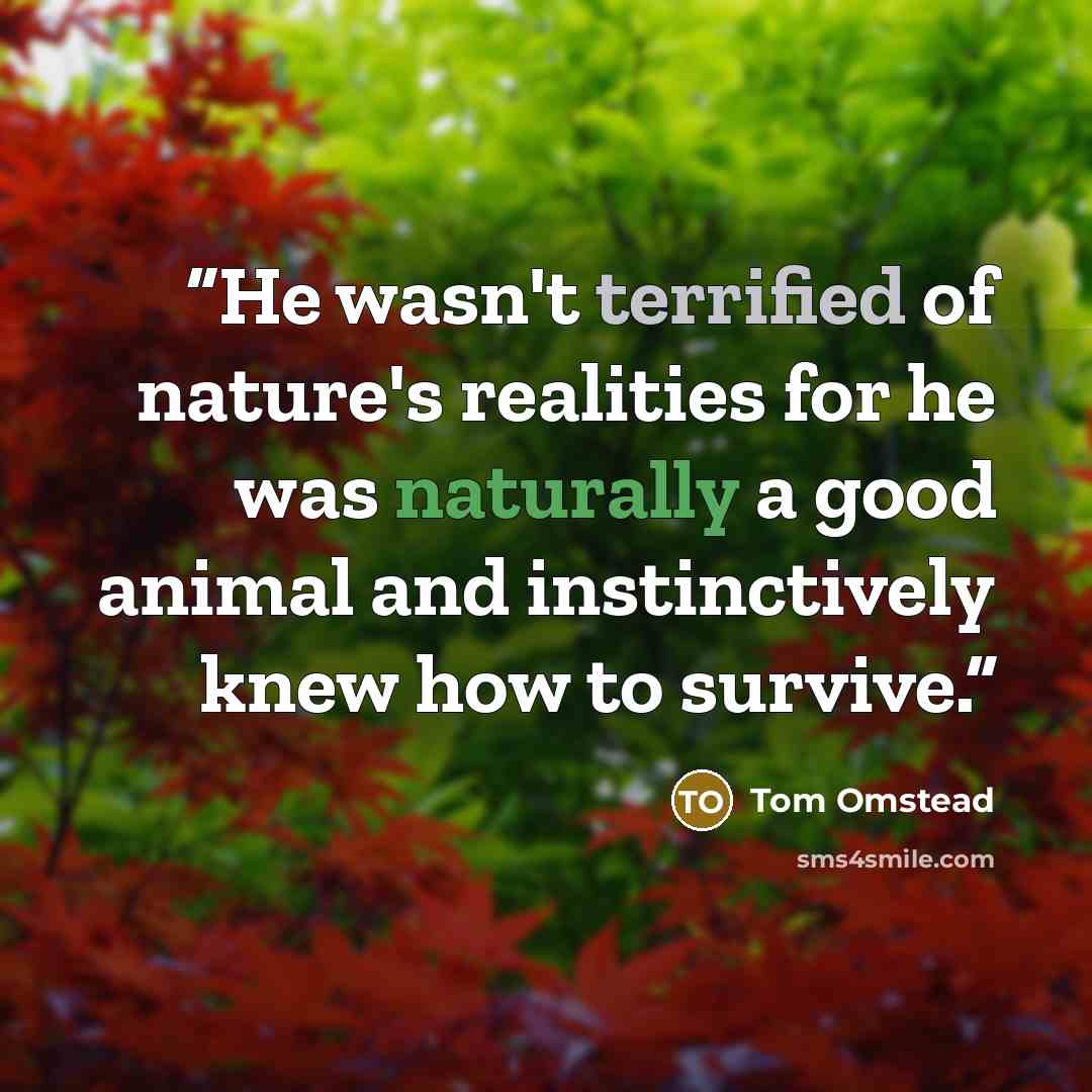 “He wasn't terrified of nature's realities for he was naturally a good animal and instinctively knew how to survive.” quote by Tom Omstead