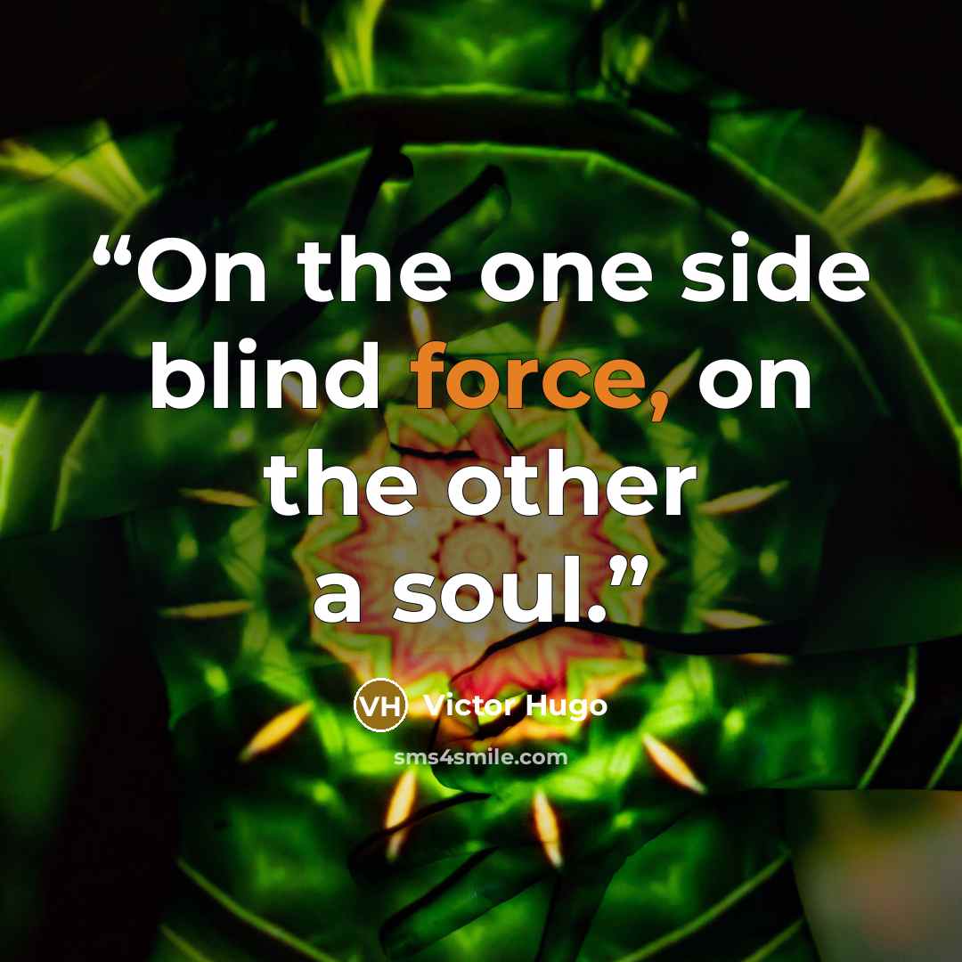 “On the one side blind force, on the other a soul.” quote by Victor Hugo