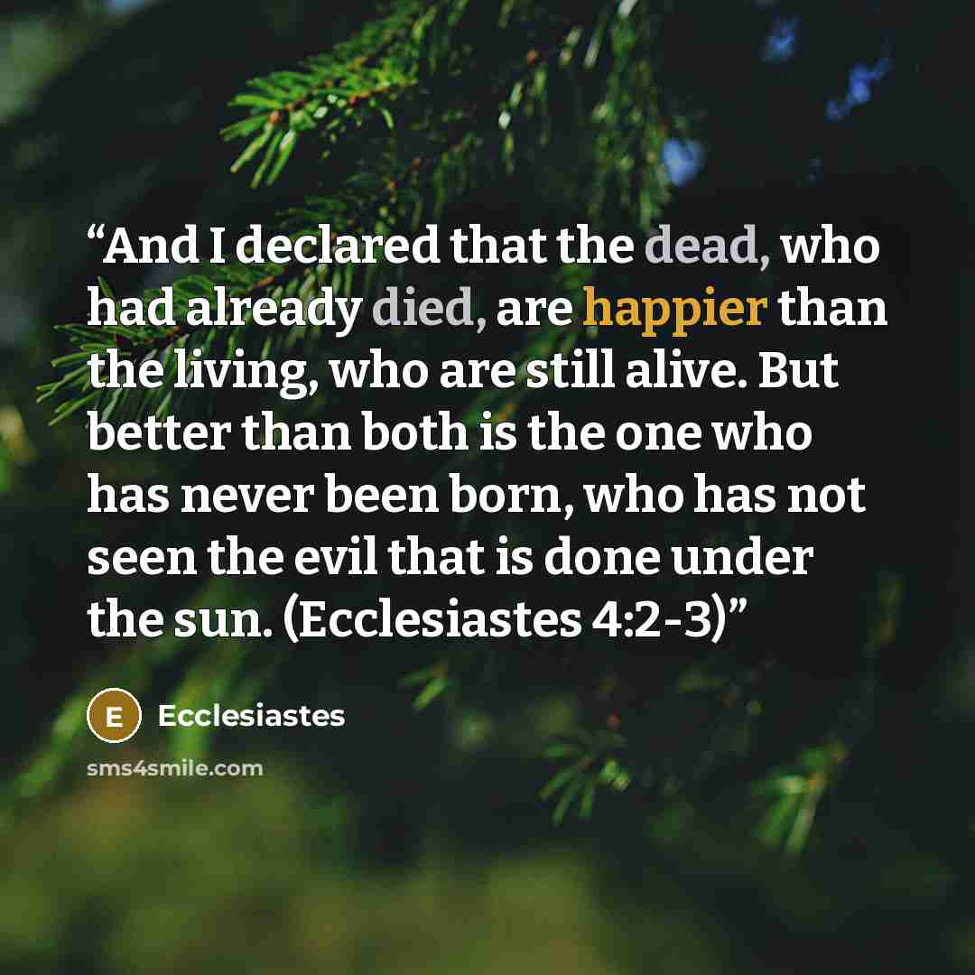 “And I declared that the dead, who had already died, are happier than the living, who are still alive. But better than both is the one who has never been born, who has not seen the evil that is done under the sun. (Ecclesiastes 4:2-3)” quote by Ecclesiastes
