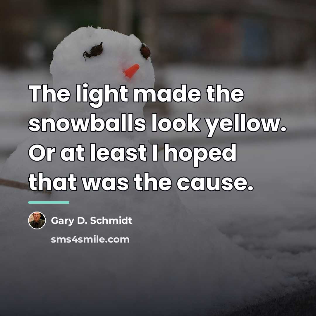 “The light made the snowballs look yellow. Or at least…” quote by Gary D. Schmidt
